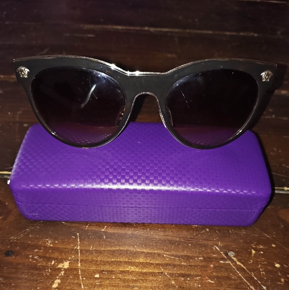 Black Versace Sunglasses with Purple Case